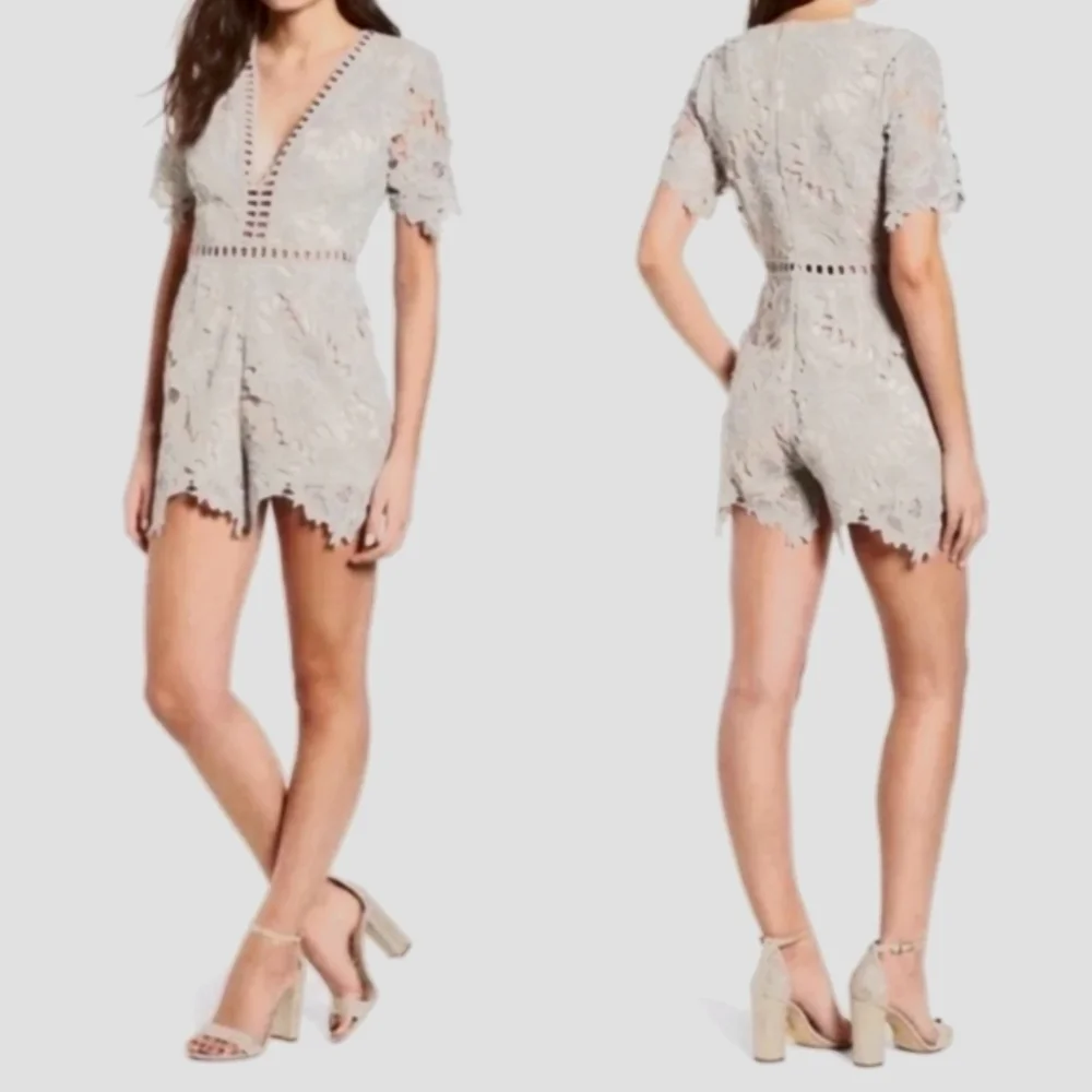 ASTR the Label Lace Romper Small Gray LNC - Picture 1 of 11